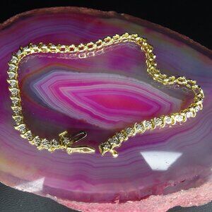 Timeless Vintage 10k Yellow Gold White Sapphire Accent 7" Tennis Bracelet 6.80g